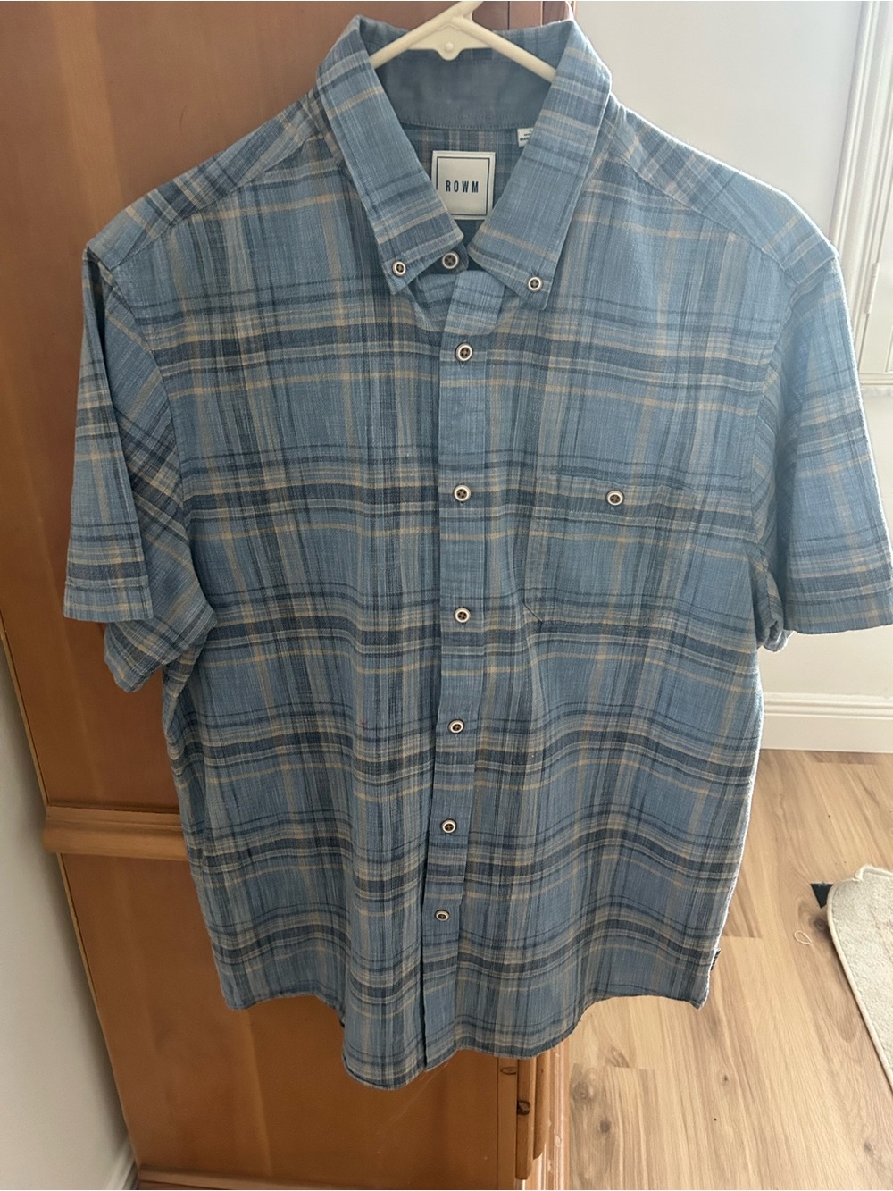 ROWM Blue Plaid Short-Sleeve Button-Down Shirt, L